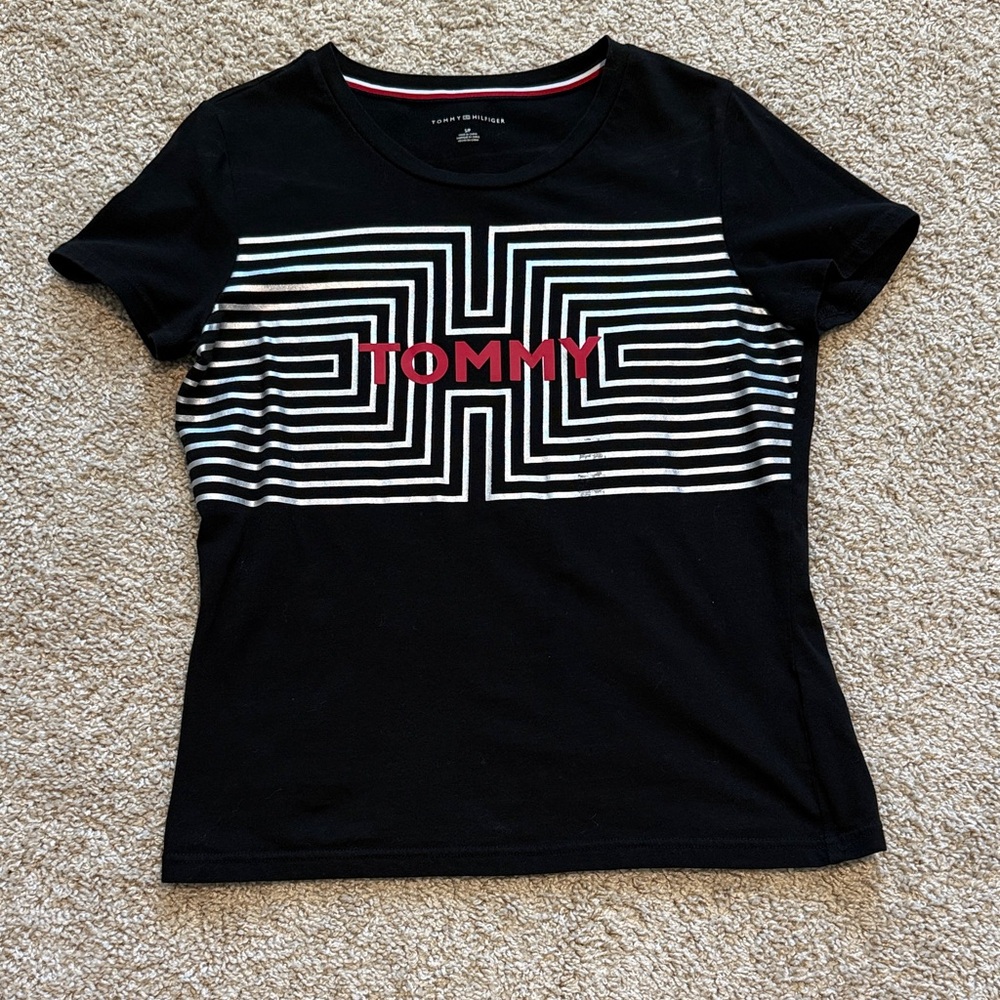 Tommy Hilfiger Black Tee with Red and White Graphic